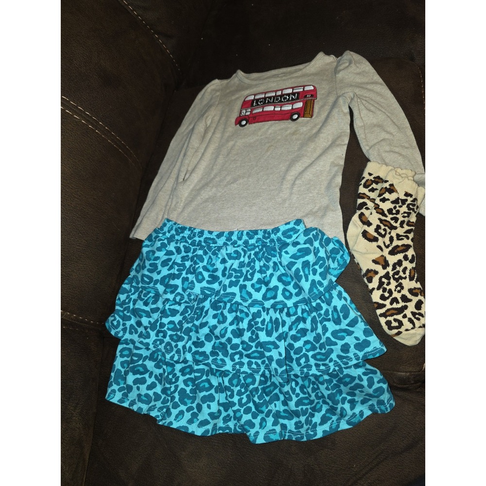 Gymboree ready dress go London top leopard skort size 4 socks